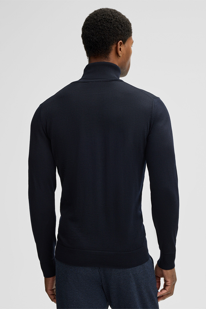 Marek Virgin Wool Turtleneck Pullover in Navy