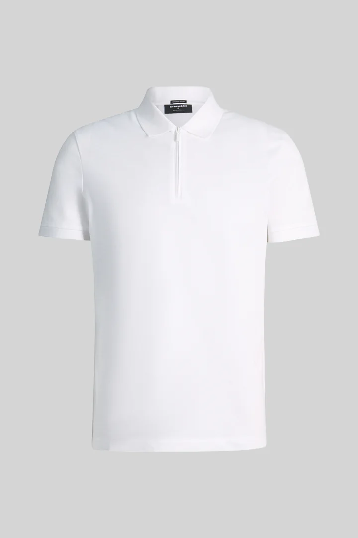 Leads to product detail page "Piro zip-up polo shirt, white"