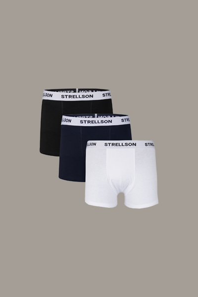 Boxershorts, triopak, marineblauw-zwart-wit