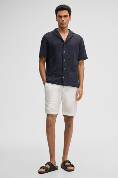 Kurzarm-Hemd Clint, navy gemustert