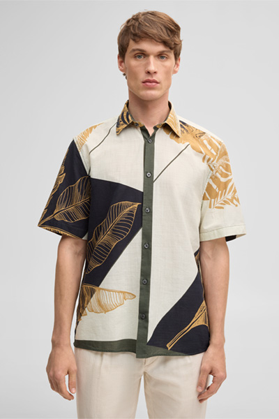 Casyn short-sleeved shirt, olive and white patterned