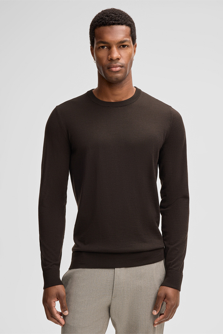 Leads to product detail page "Marek Virgin Wool Pullover in Dark Brown"