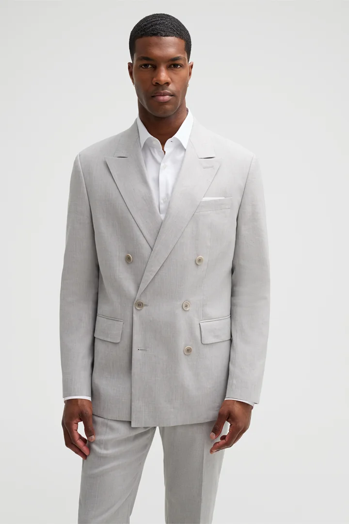 Mène à la page produit « Veste de costume en lin mélangé, argentée »