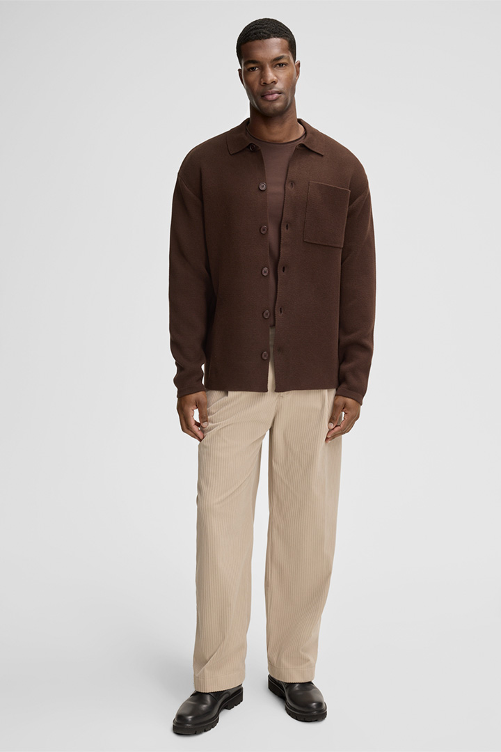 Leads to product detail page "Aiden Knitted Polo Shirt in Dark Brown"