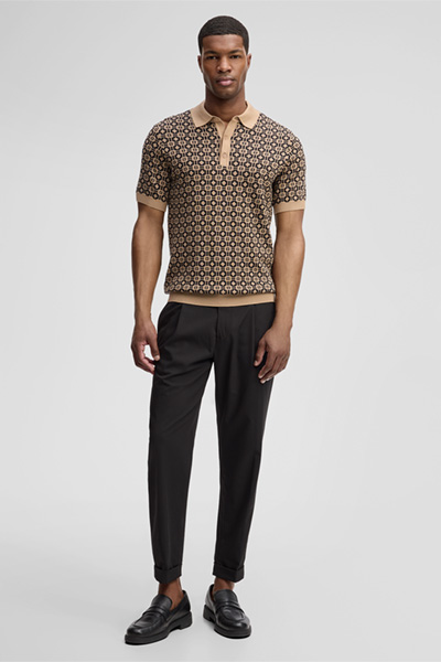 Gebreide polo Adrian, met bruin/beige dessin