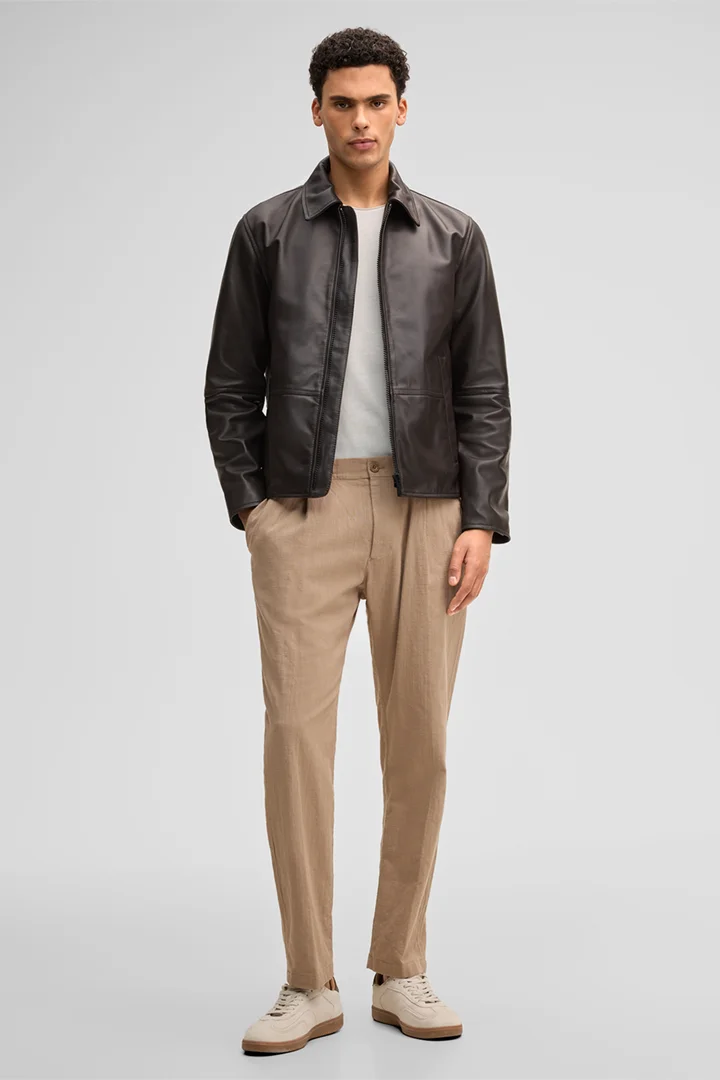 Mène à la page produit « Blouson en cuir Kellan, marron foncé »