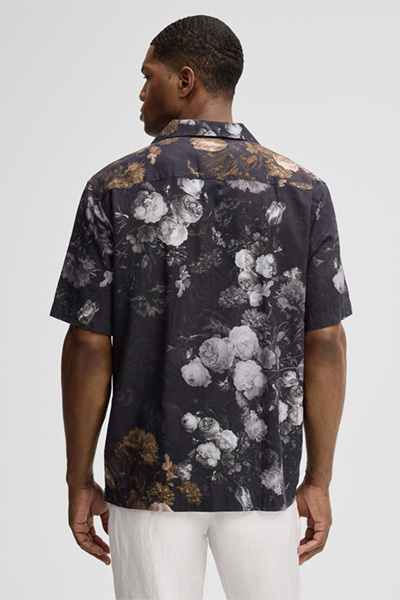 Kurzarm-Hemd Clint, schwarz/senfgelb floral