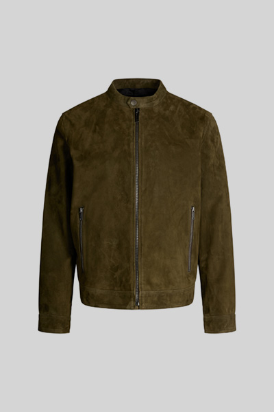 Jace-Slim Leather Jacket in Olive