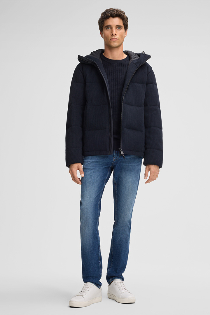 Leads to product detail page "Adrian Pullover in Dark Bue"