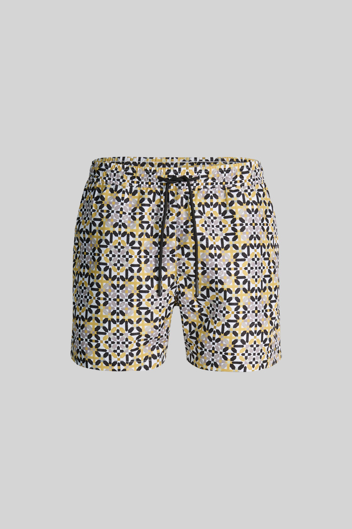 Führt zu Produktdetailseite „Badeshorts Lago, senfgelb gemustert"