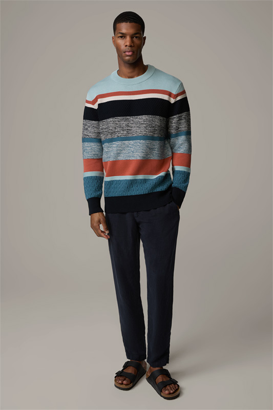 Baumwoll-Pullover Adrain, blau/orange/schwarz gestreift