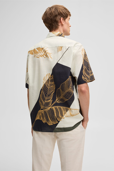 Casyn short-sleeved shirt, olive and white patterned