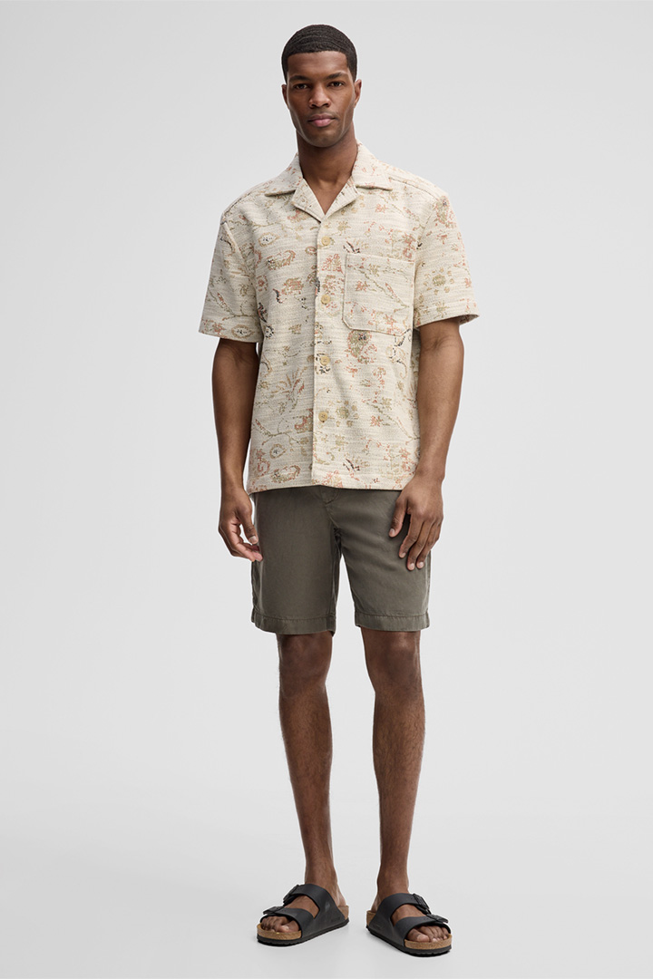 Führt zu Produktdetailseite „Kurzarm-Hemd Nohan, beige gemustert"