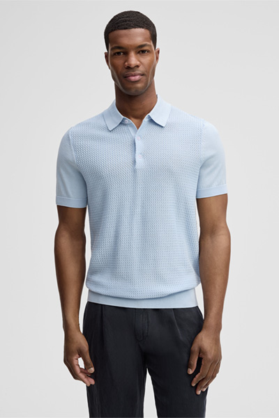 Strick-Poloshirt Adrian, hellblau strukturiert