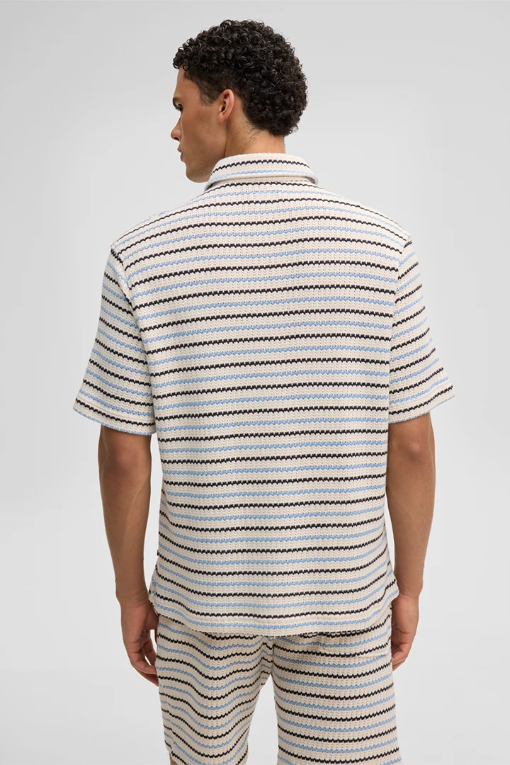 Kurzarm-Hemd Colin, offwhite/blau gestreift