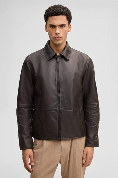 Blouson en cuir Kellan, marron foncé