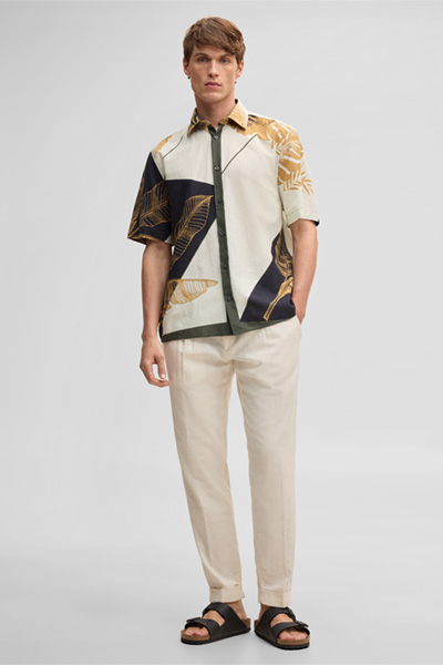Casyn short-sleeved shirt, olive and white patterned