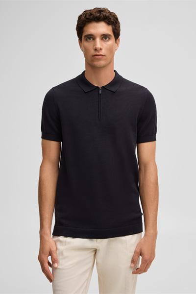 Leads to product detail page "Vincent zip-up polo shirt, navy"