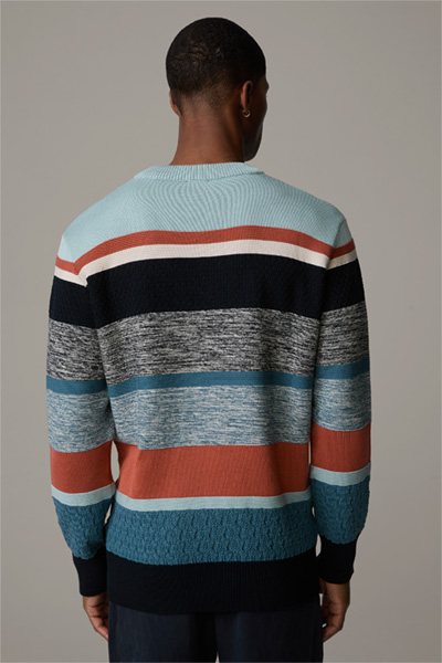 Baumwoll-Pullover Adrain, blau/orange/schwarz gestreift