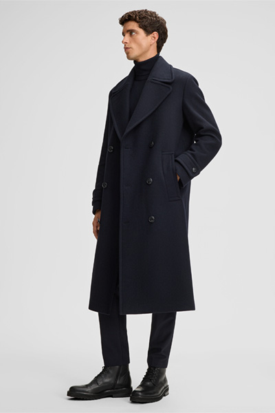 Mantel S.C. Coat van een donkerblauwe wolmix