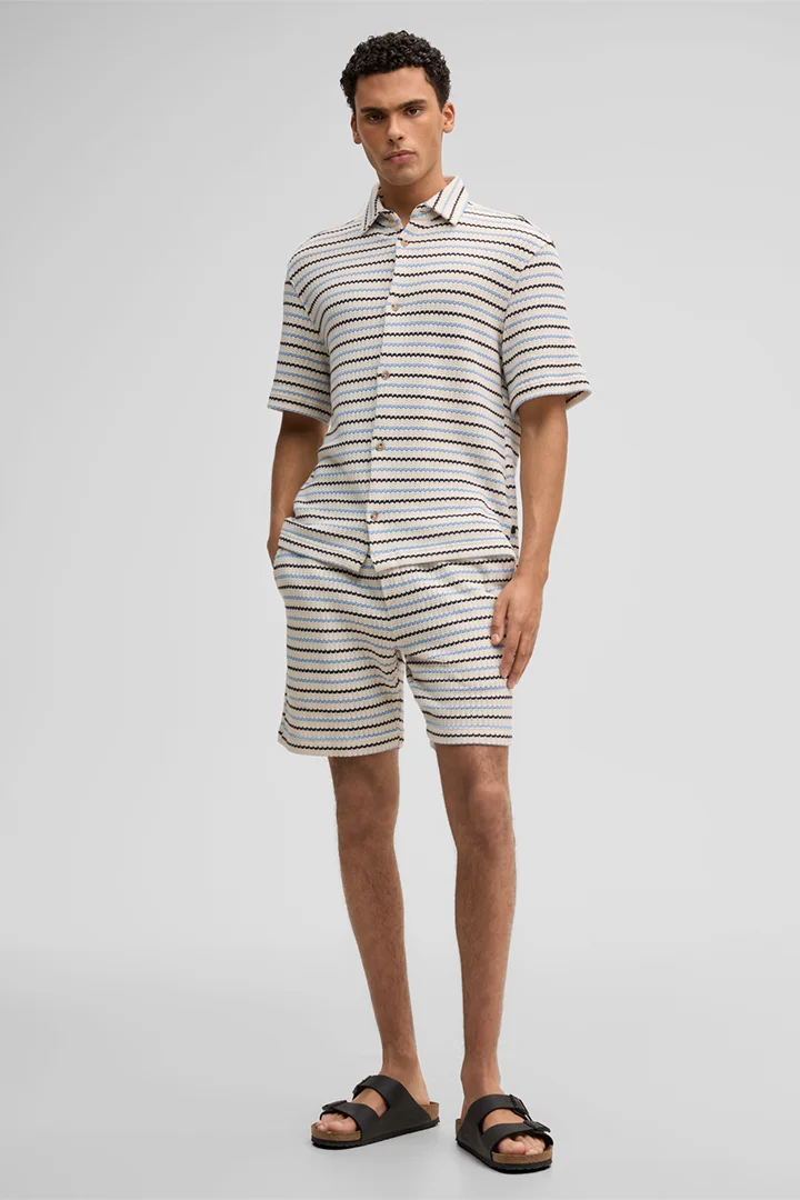 Führt zu Produktdetailseite „Kurzarm-Hemd Colin, offwhite/blau gestreift"