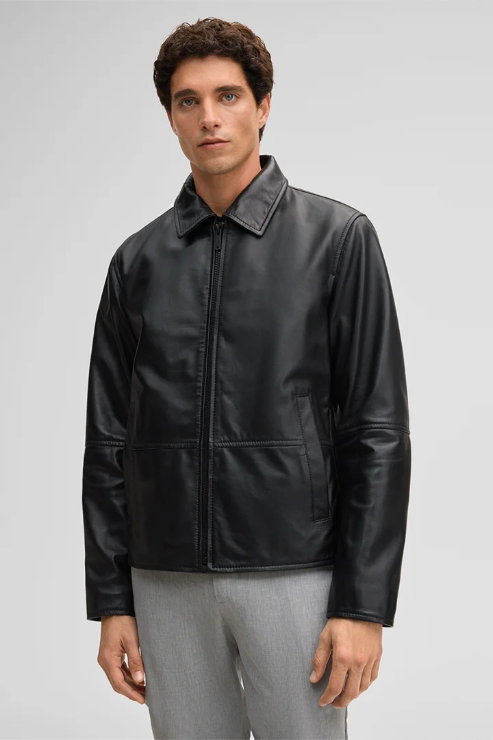 Leads to product detail page "Kellan Leather Jacket in Black"