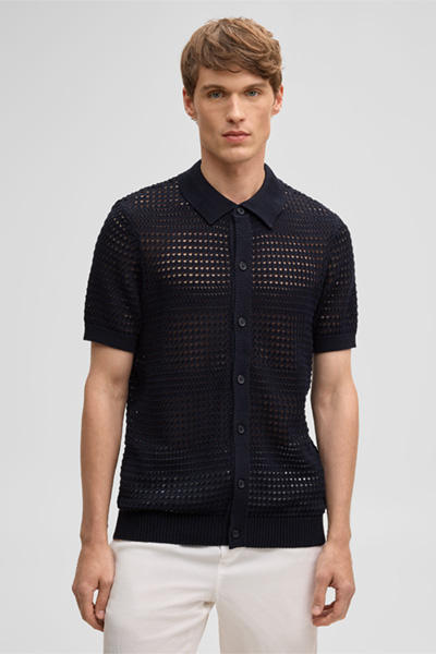 Ander knitted polo shirt, navy