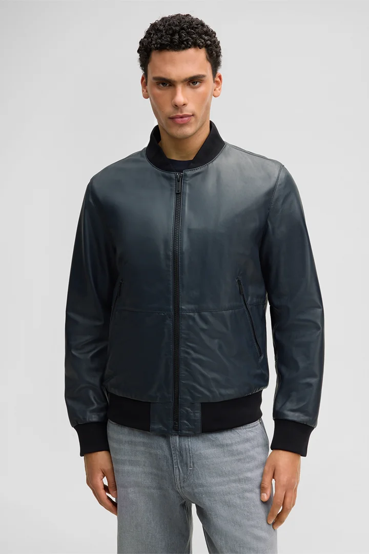 Führt zu Produktdetailseite „Lederjacke Boston, dunkelblau"