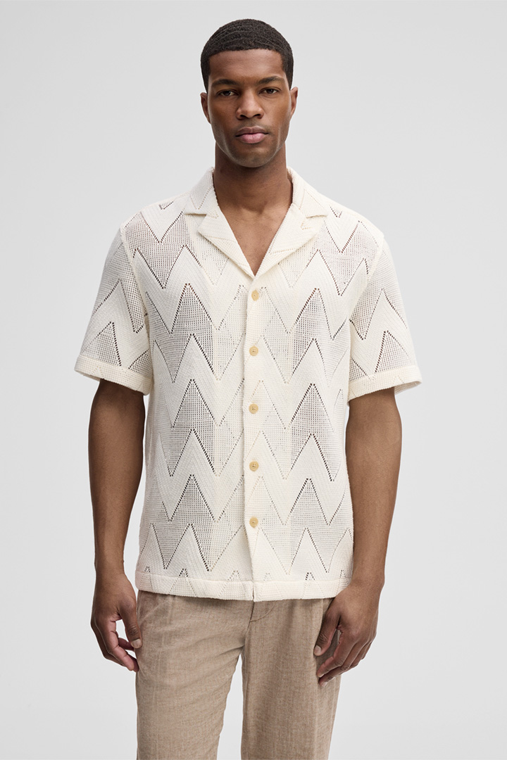 Führt zu Produktdetailseite „Kurzarm-Hemd Clint, offwhite gemustert"