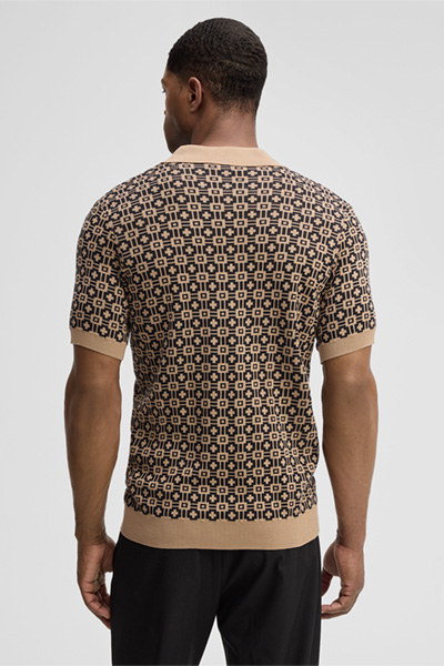 Gebreide polo Adrian, met bruin/beige dessin