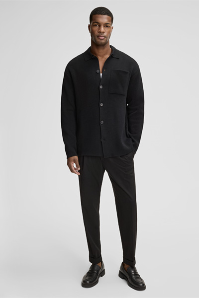 Aiden Knitted Polo Shirt in Black