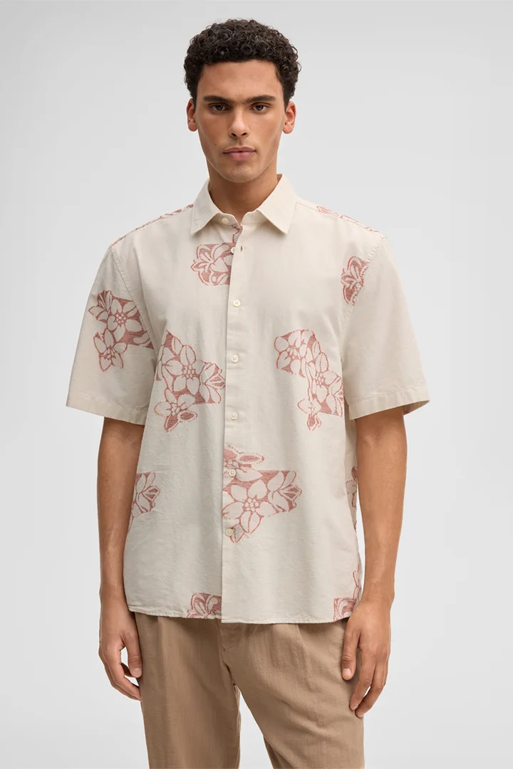 Kurzarm-Hemd Casyn, offwhite/rot floral