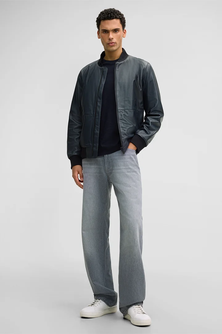 Führt zu Produktdetailseite „Lederjacke Boston, dunkelblau"