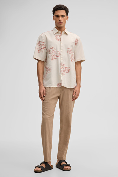Kurzarm-Hemd Casyn, offwhite/rot floral