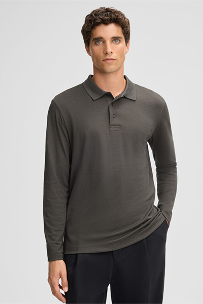Edgar Long-sleeved Polo Top in Dark Green