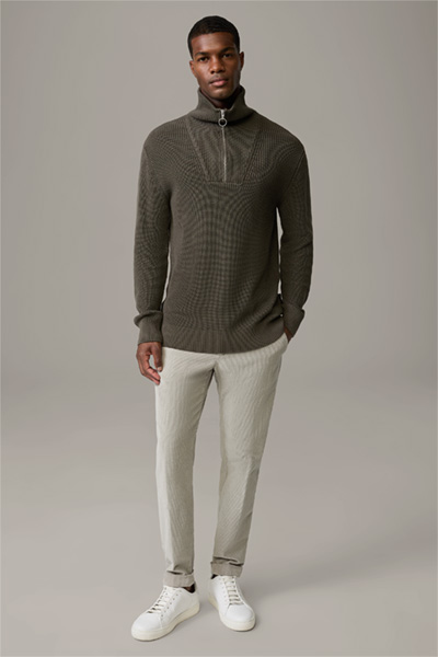 Artem Cotton Half-Zip Jumper in Olive