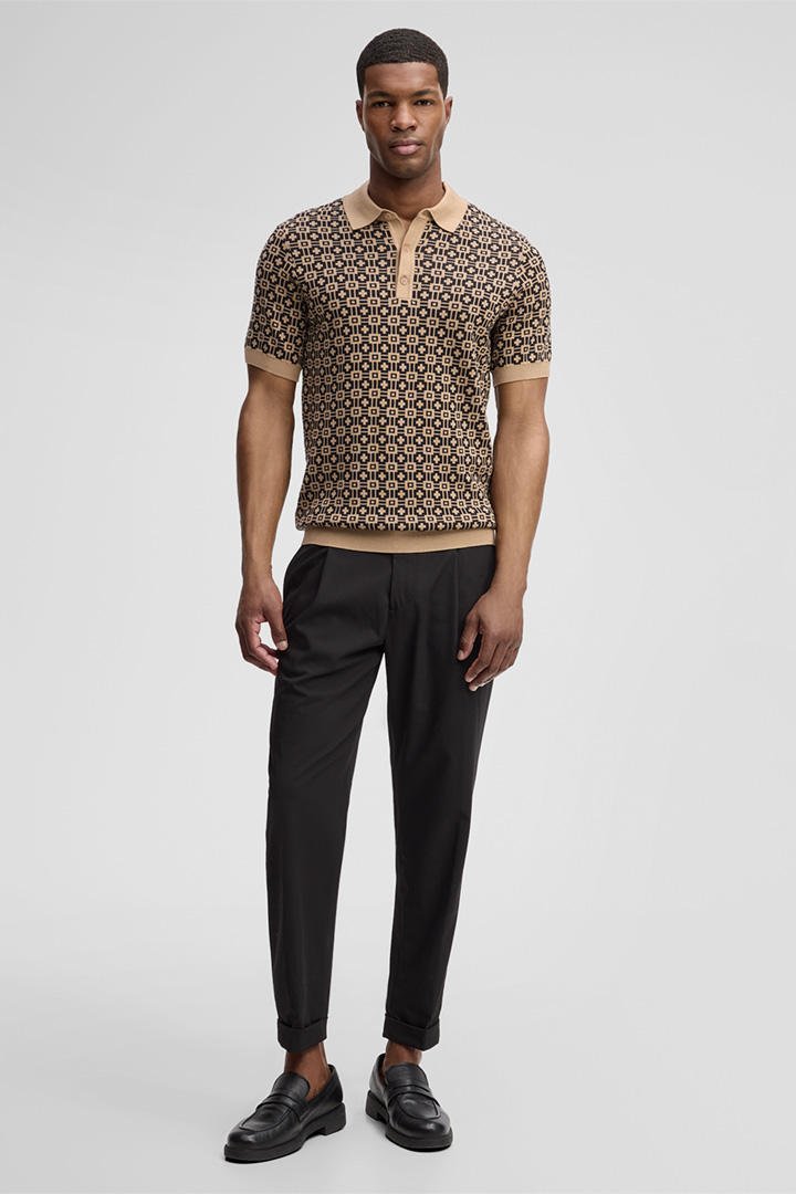 Führt zu Produktdetailseite „Strick-Poloshirt Adrian, braun/beige gemustert"