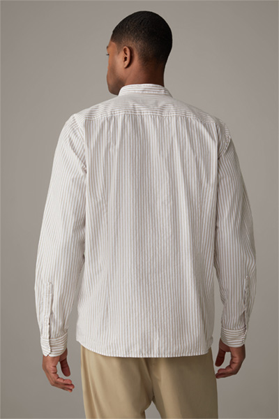 Overhemd Cadan van katoen, middenbeige/wit gestreept