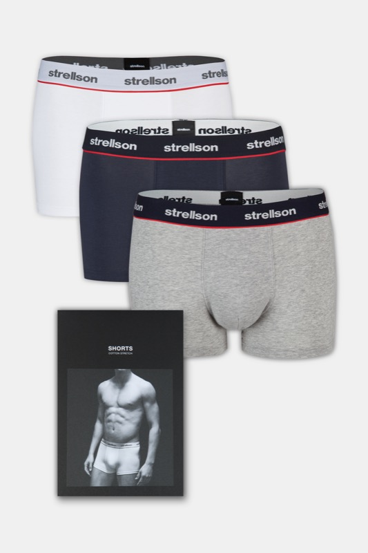 Triopak boxershorts, wit/grijs/donkerblauw