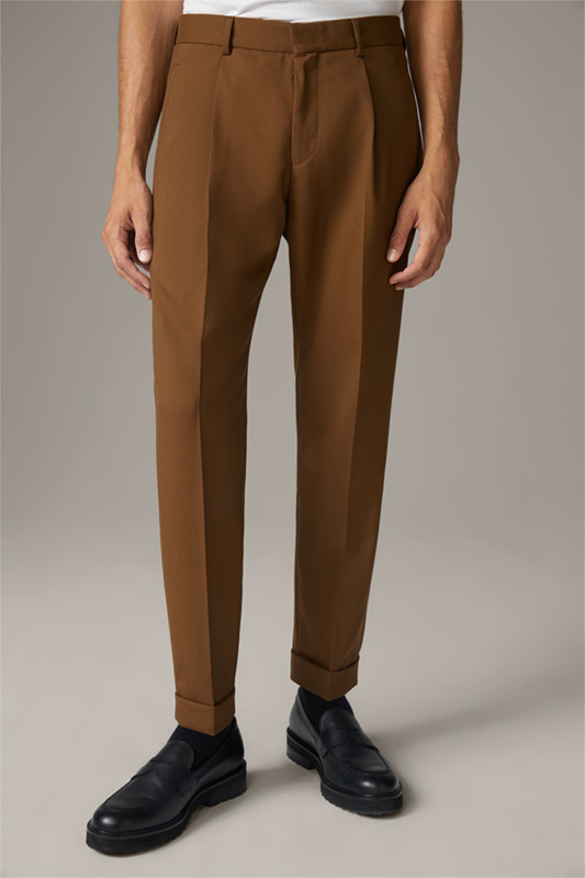 Pantalon Luis à plis marqués en laine vierge, marron