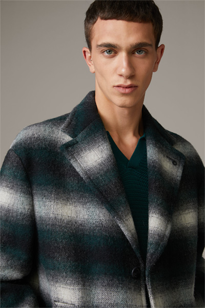 Wool-Mix-Mantel Overdropped Coat, schwarz/grün/weiß gemustert