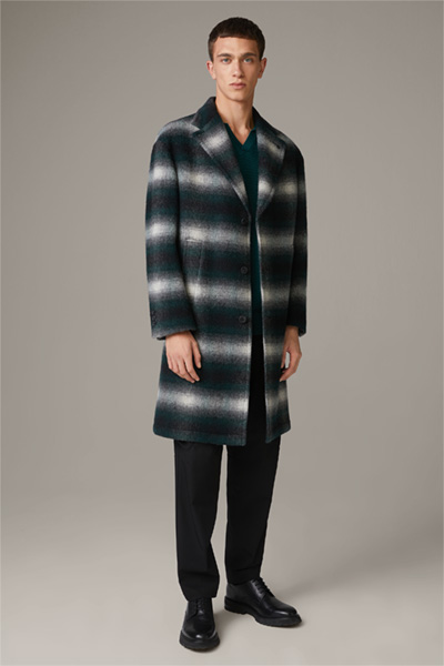 Manteau en laine mélangée Overdropped Coat, vert foncé à motif