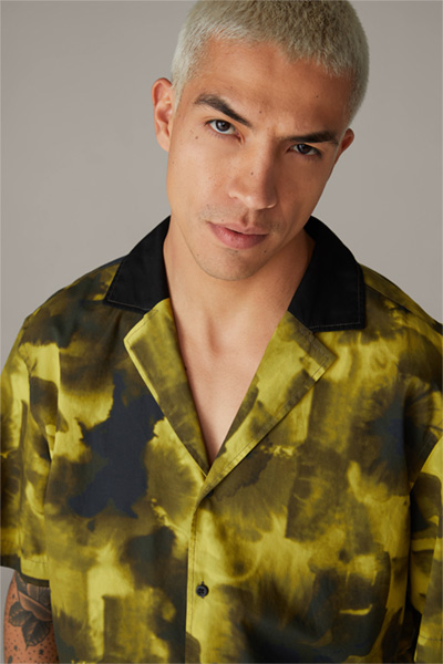 Chemise en coton Caio, jaune-vert-navy à motif