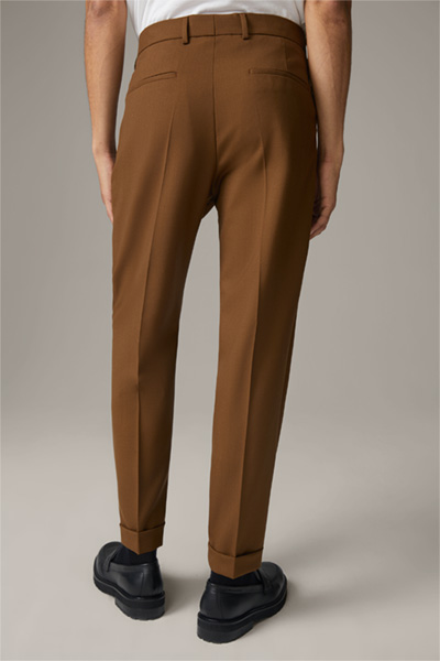 Pantalon Luis à plis marqués en laine vierge, marron