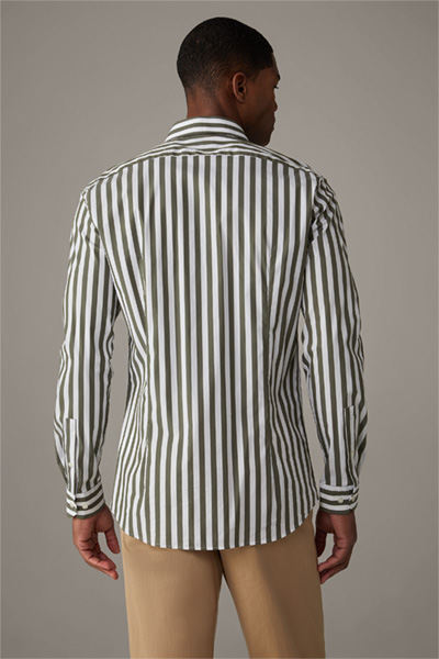 Overhemd Santos van stretchkatoen, donkergroen-wit gestreept