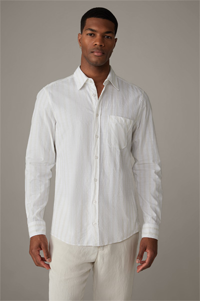 Overhemd Carver van katoen, wit-lichtbeige gestreept