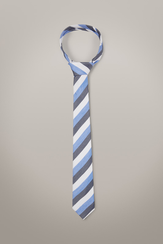 Krawatte aus Leinen-Seiden-Mix, blau/weiß/schwarz gestreift