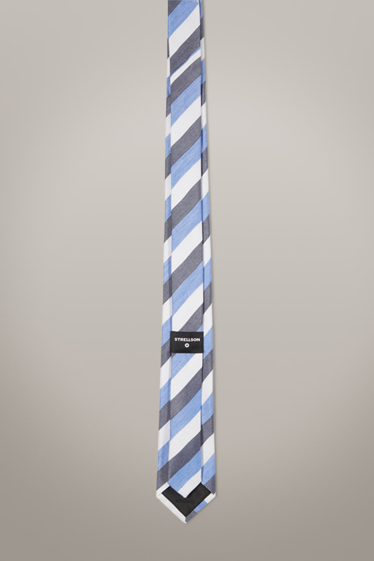 Krawatte aus Leinen-Seiden-Mix, blau/weiß/schwarz gestreift