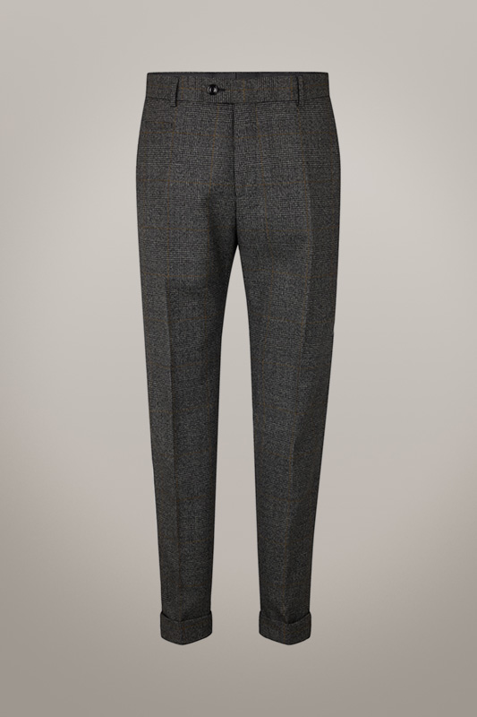 Pantalon modulaire Luc en laine vierge, noir à carreaux