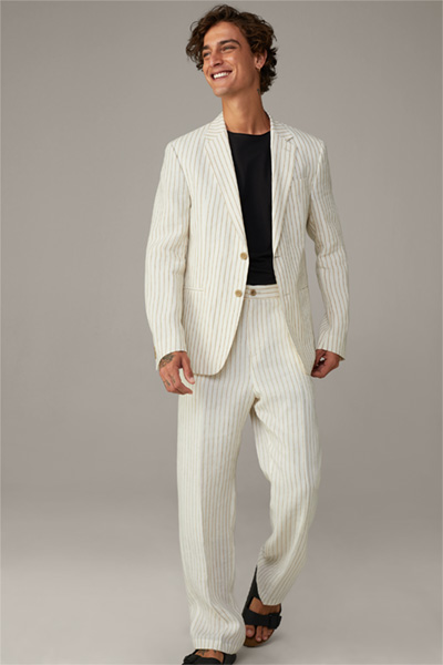 Veste de costume modulaire Berny en lin, blanc cassé/beige à rayures